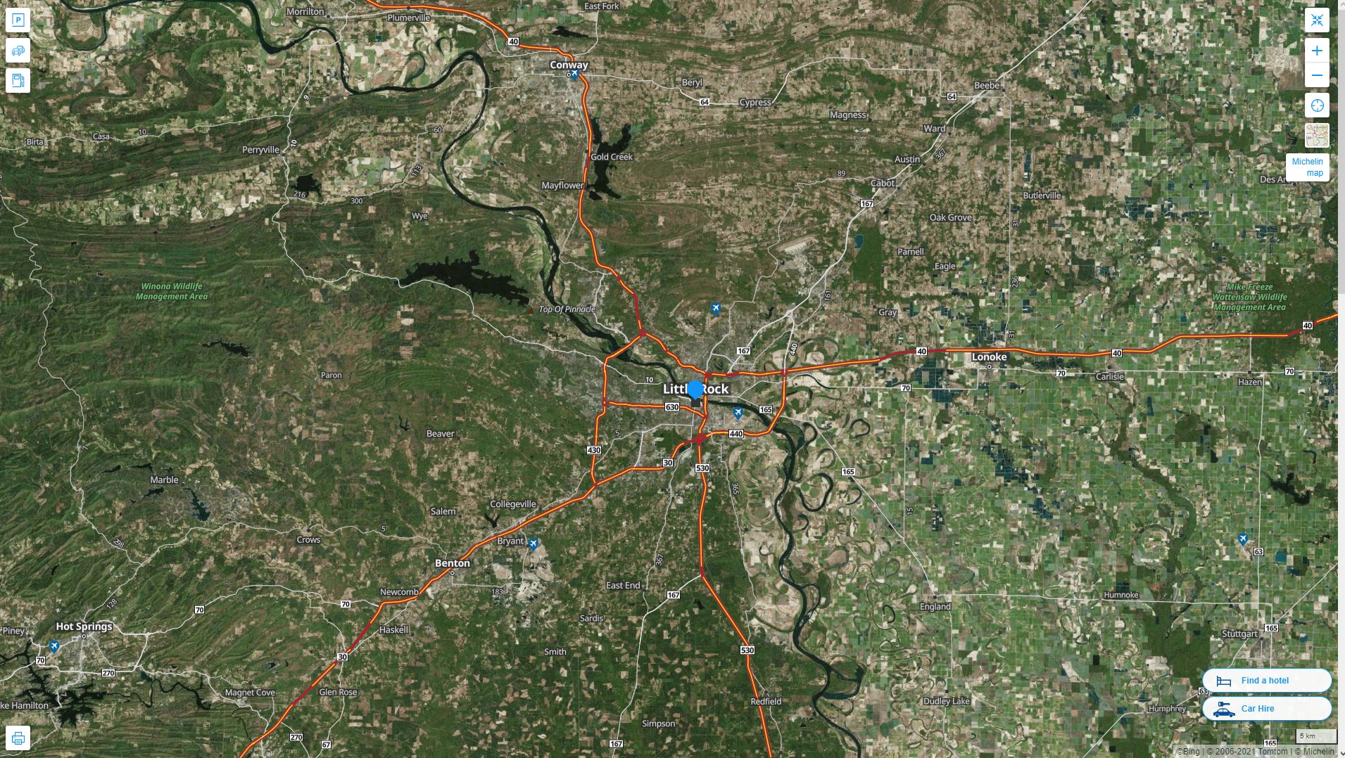 Little Rock Arkansas Highway and Road Map with Satellite View